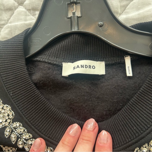 Sandro Rhinestone Embellished Sweatshirt in Black - Picture 9 of 16